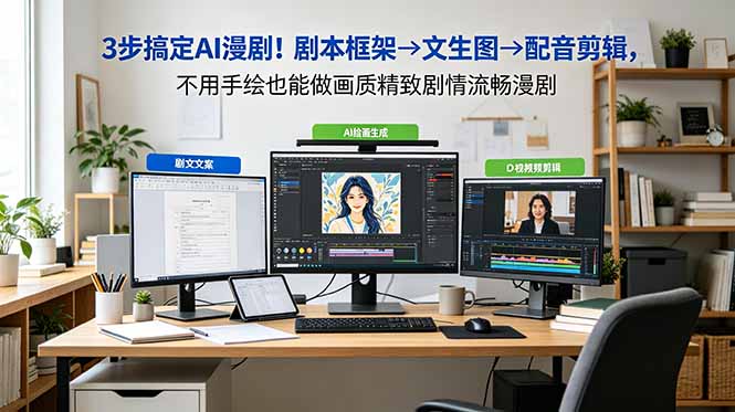 3步搞定AI漫剧！剧本框架→文生图→配音剪辑，不用手绘也能做画质精致剧情流畅漫剧-巅峰研习社