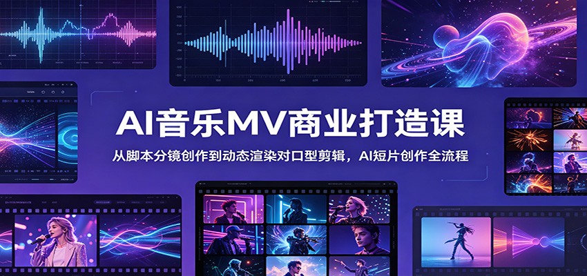 AI音乐MV商业打造课：从脚本分镜创作到动态渲染对口型剪辑，AI短片创作全流程-巅峰研习社