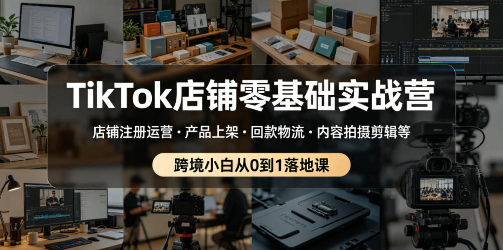 TikTok店铺零基础实战营,店铺注册运营・产品上架・回款物流・内容拍摄剪辑等 ,跨境小白从0到1落地课-巅峰研习社