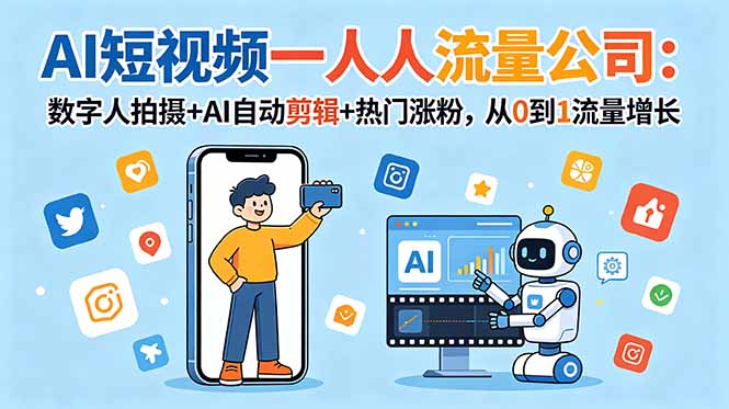 AI短视频一人流量公司：数字人拍摄+AI自动剪辑+热门涨粉，从0到1流量增长-巅峰研习社