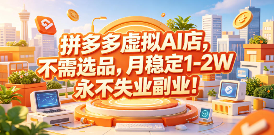 拼多多虚拟AI店，不需选品，月稳定1-2W，永不失业副业！【揭秘】-巅峰研习社