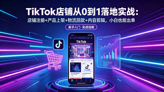 TikTok店铺从0到1落地实战：店铺注册+产品上架+物流回款+内容剪辑，小白也能出单-巅峰研习社
