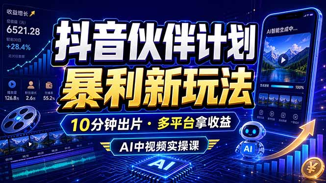 抖音伙伴计划最新玩法,无需配音剪辑,10分钟出一条原创视频,轻松日入三位数-巅峰研习社