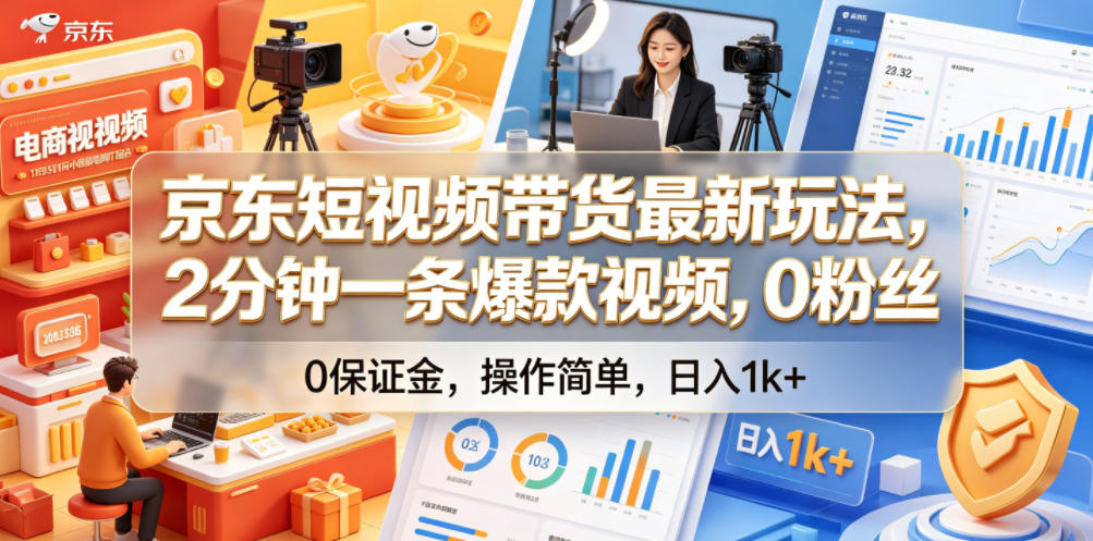 京东短视频带货最新玩法，2分钟一条爆款视频，0粉丝，0保证金，操作简单，日入1k+【揭秘】-巅峰研习社