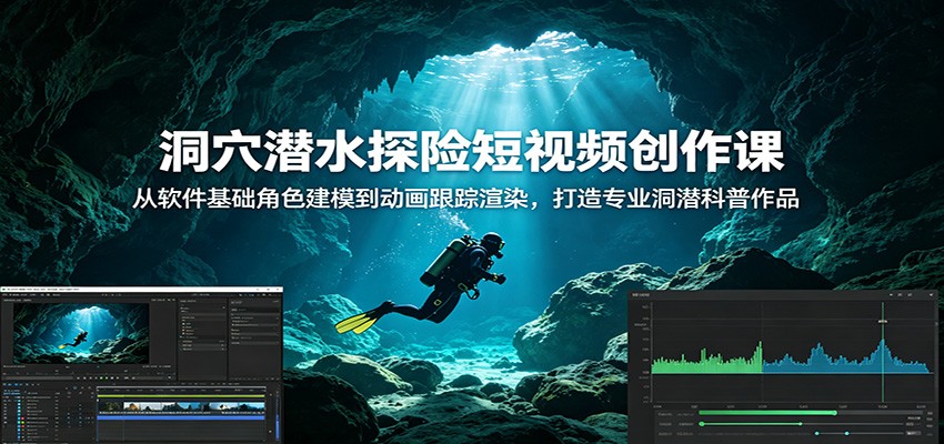 洞穴潜水探险短视频创作课：从软件基础角色建模到动画跟踪渲染，打造专业洞潜科普作品-巅峰研习社