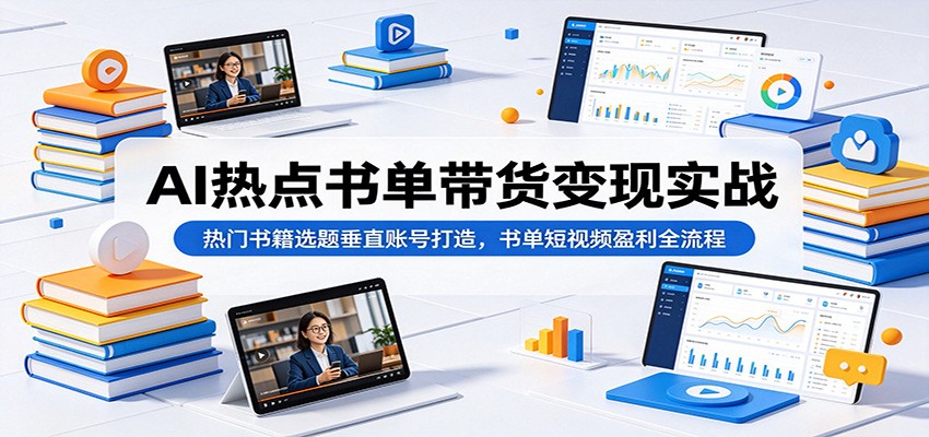 AI热点书单带货变现实战：热门书籍选题垂直账号打造，书单短视频盈利全流程-巅峰研习社