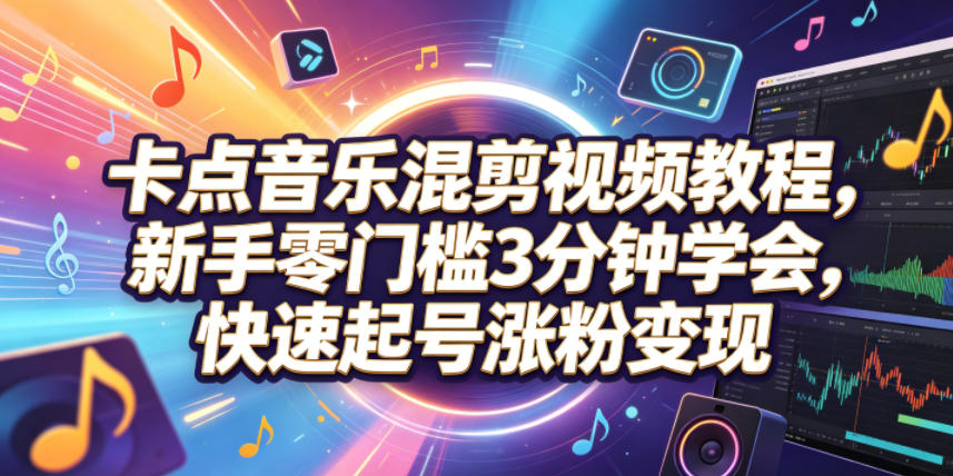 卡点音乐混剪视频教程，新手零门槛3分钟学会，快速起号涨粉变现-巅峰研习社