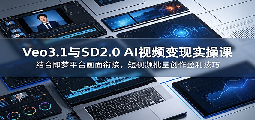 Veo3.1与SD2.0 AI视频变现实操课课:结合即梦平台画面衔接,短视频批量创作盈利技巧-巅峰研习社