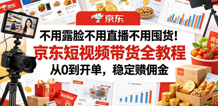 不用露脸不用直播不用囤货!京东短视频带货全教程,从0到开单,稳定賺佣金-巅峰研习社