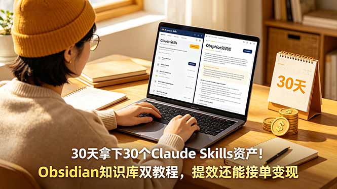 30天拿下30个Claude Skills资产!Obsidian知识库双教程,提效还能接单变现-巅峰研习社