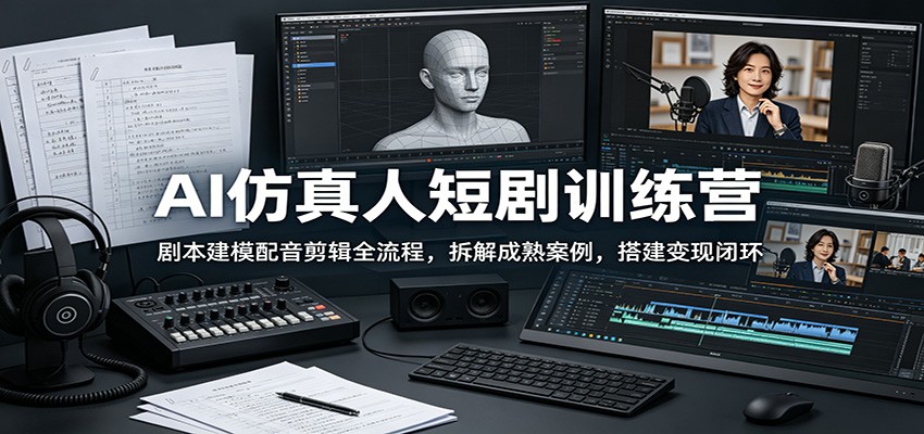 AI仿真人短剧训练营:剧本建模配音剪辑全流程,拆解成熟案例,搭建变现闭环-巅峰研习社