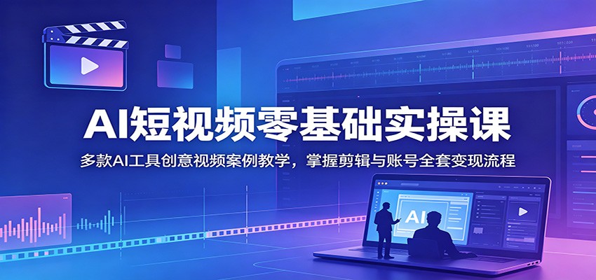 AI短视频零基础实操课：多款AI工具创意视频案例教学，掌握剪辑与账号全套变现流程-巅峰研习社
