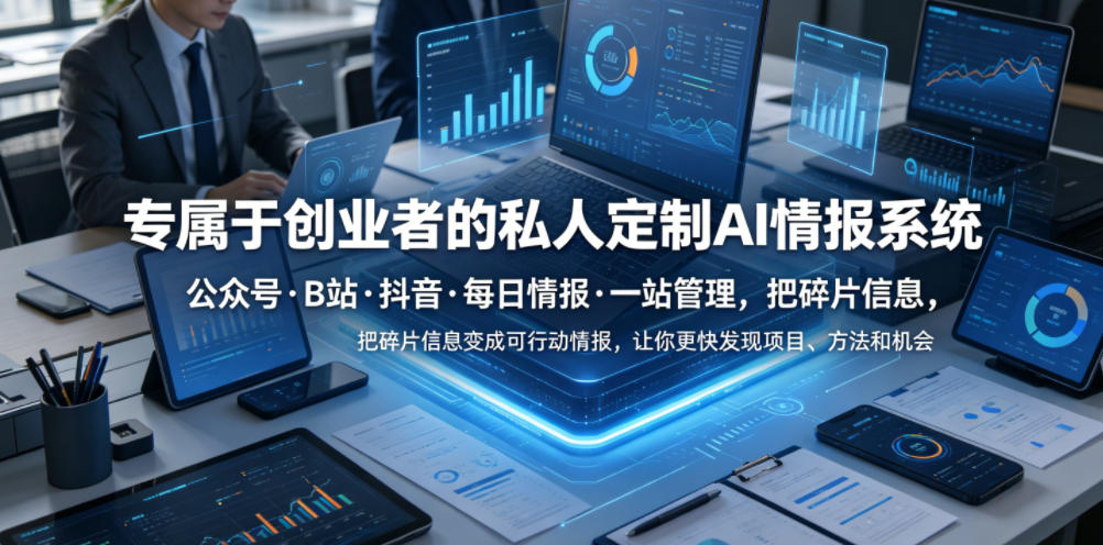 专属于创业者的私人定制AI情报系统,公众号·B站·抖音·每日情报·一站管理,把碎片信息变成可行动情报,让你更快发现项目、方法和机会-巅峰研习社