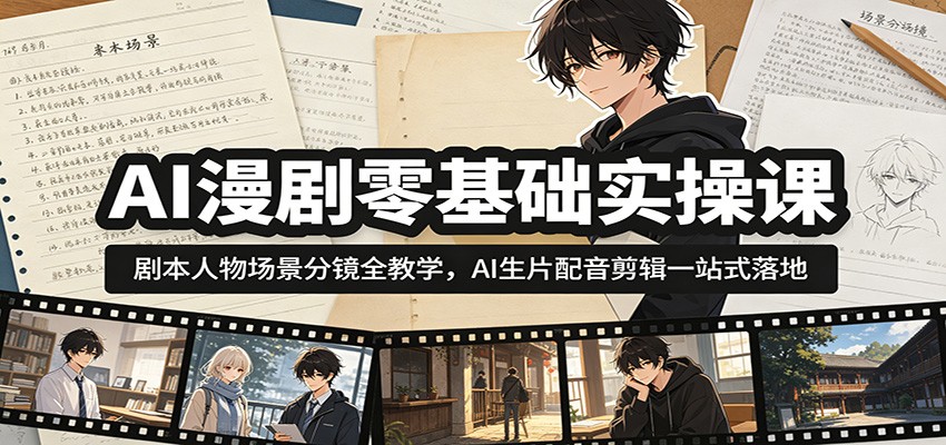 AI漫剧零基础实操课:剧本人物场景分镜全教学,AI生片配音剪辑一站式落地-巅峰研习社