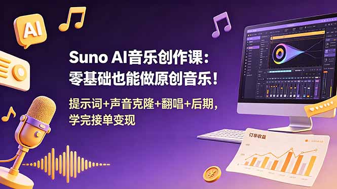 Suno AI音乐创作课：零基础也能做原创音乐！提示词+声音克隆+翻唱+后期，学完接单变现-巅峰研习社