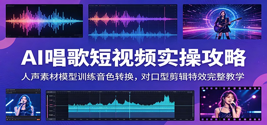 AI唱歌短视频实操攻略:人声素材模型训练音色转换,对口型剪辑特效完整教学-巅峰研习社