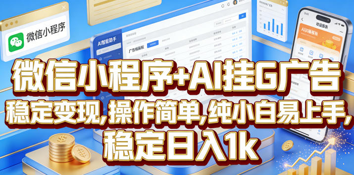微信小程序+AI挂G广告，稳定变现，操作简单，纯小白易上手，稳定日入1k【揭秘】-巅峰研习社