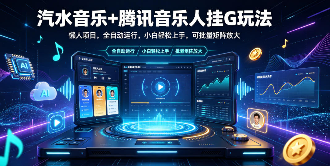 汽水音乐+腾讯音乐人挂G玩法,懒人项目,全自动运行,小白轻松上手,可批量矩阵放大【揭秘】-巅峰研习社