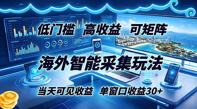 海外智能采集玩法,低门槛高单价可矩阵,当天可见收益,单窗口30+-巅峰研习社