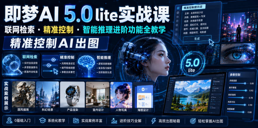 即梦AI 5.0 lite实战课,联网检索・精准控制・智能推理进阶功能全教学,精准控制AI出图-巅峰研习社