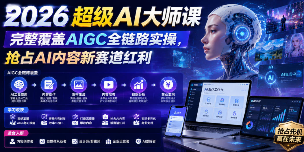 2026超级AI大师课,完整覆盖AIGC全链路实操,抢占AI内容新赛道红利-巅峰研习社