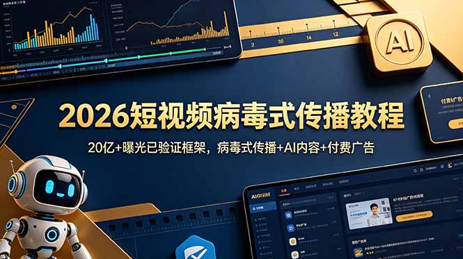 2026短视频病毒式传播教程：20亿+曝光已验证框架，病毒式传播+AI内容+付费广告-巅峰研习社