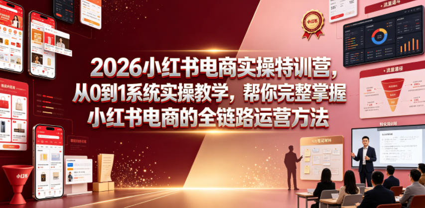 2026小红书电商实操特训营,从0到1系统实操教学,帮你完整掌握小红书电商的全链路运营方法-巅峰研习社