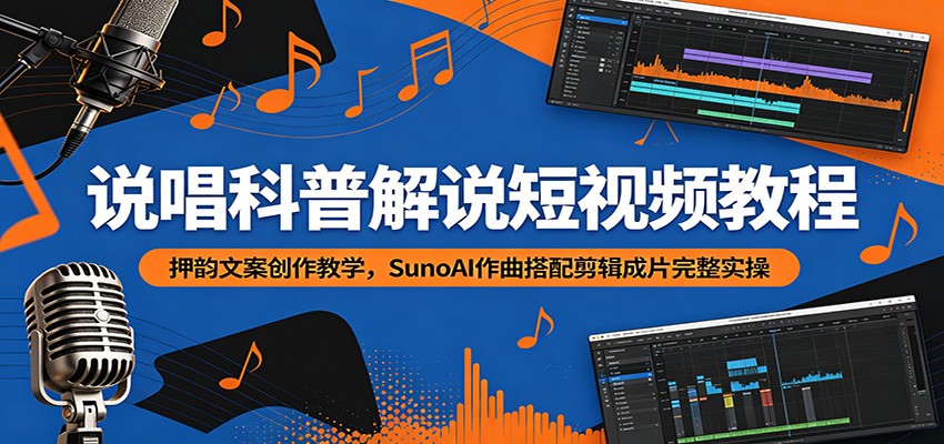 说唱科普解说短视频教程:押韵文案创作教学,SunoAI作曲搭配剪辑成片完整实操-巅峰研习社