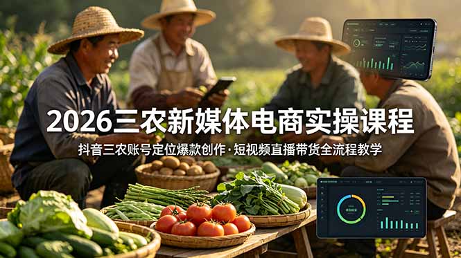 2026三农新媒体电商实操课程：抖音三农账号定位爆款创作，短视频直播带货全流程教学-巅峰研习社