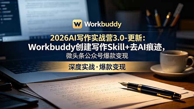 2026AI写作实战营3.0-更新:Workbuddy创建写作Skill+去AI痕迹,微头条公众号爆款变现-巅峰研习社