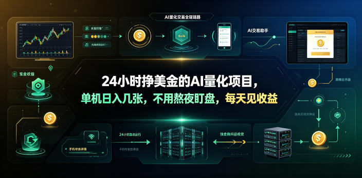 24小时挣美金的AI量化项目,单机日入几十美刀,不用熬夜盯盘,每天见收益【揭秘】-巅峰研习社