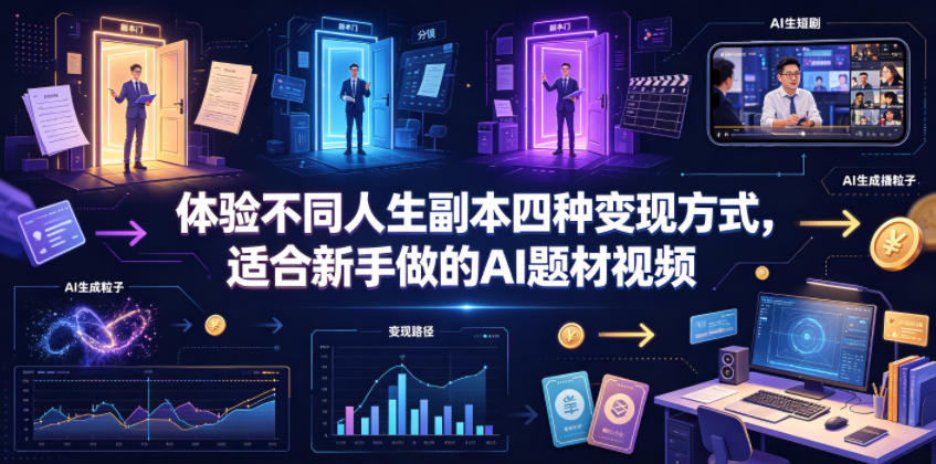 体验不同人生副本四种变现方式，适合新手做的AI题材视频-巅峰研习社