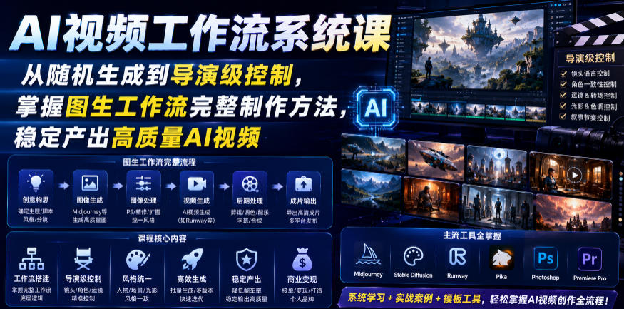 AI视频工作流系统课，从随机生成到导演级控制，掌握图生工作流完整制作方法，稳定产出高质量AI视频-巅峰研习社