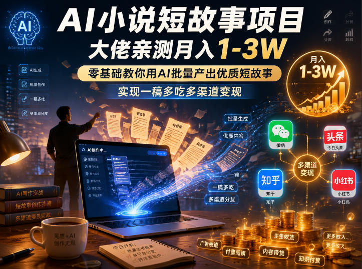 AI小说短故事项目,大佬亲测月入1-3W,零基础教你用AI批量产出优质短故事,实现一稿多吃多渠道变现(更新0624)-巅峰研习社