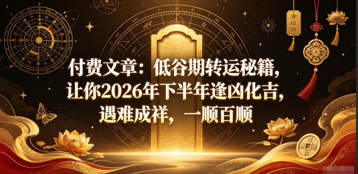 付费文章:低谷期转运秘籍,让你2026年下半年逢凶化吉,遇难成祥,一顺百顺-巅峰研习社