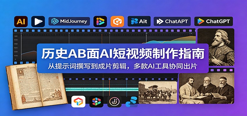 历史AB面AI短视频制作指南:从提示词撰写到成片剪辑,多款AI工具协同出片-巅峰研习社