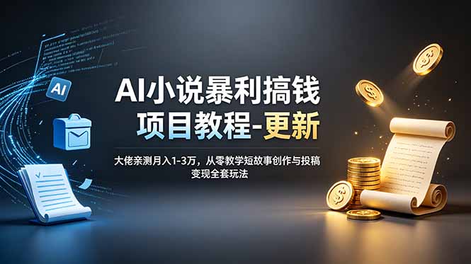 AI小说暴利搞钱项目教程-更新,大佬亲测月入1-3万,从零教学短故事创作与投稿变现全套玩法-巅峰研习社