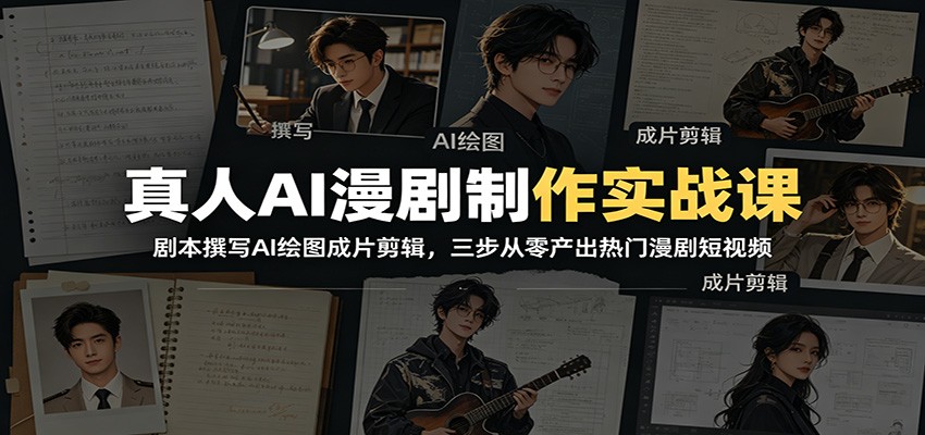 真人AI漫剧制作实战课:剧本撰写AI绘图成片剪辑,三步从零产出热门漫剧短视频-巅峰研习社