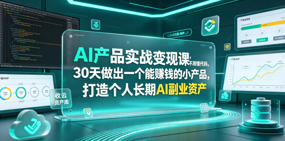 AI产品实战变现课,不用懂代码,30天做出一个能賺钱的小产品,打造个人长期AI副业资产-巅峰研习社
