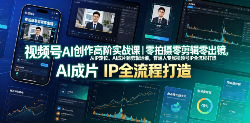 视频号AI创作高阶实战课｜零拍摄零剪辑零出镜，从IP定位、AI成片到剪辑运维，普通人专属视频号IP全流程打造-巅峰研习社