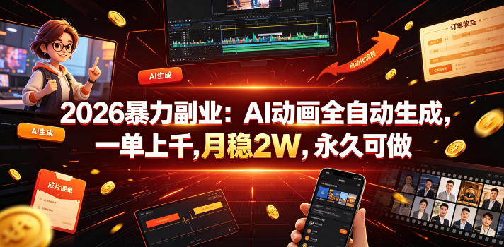 2026暴力副业：AI动画全自动生成，一单上千，月稳2W，永久可做【揭秘】-巅峰研习社