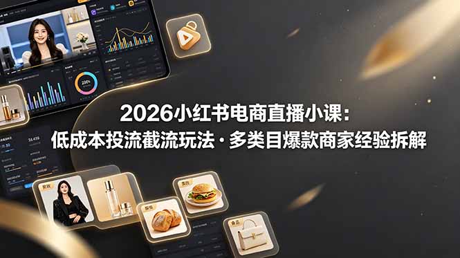 2026小红书电商直播小课，低成本投流截流玩法，多类目爆款商家经验完整拆解教学-巅峰研习社