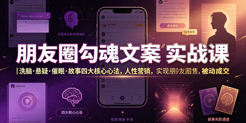 朋友圈勾魂文案实战课｜洗脑·悬疑·催眠·故事四大核心心法，吃透人性营销，实现朋友圈不销而售被动成交-巅峰研习社