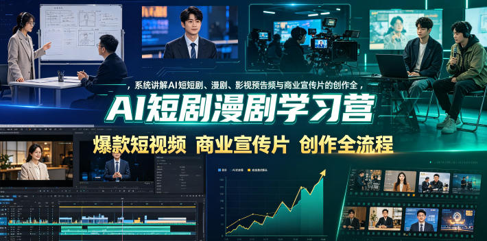 AI短剧漫剧学习营，系统讲解AI短剧、漫剧、影视预告片、爆款短视频与商业宣传片的创作全流程-巅峰研习社
