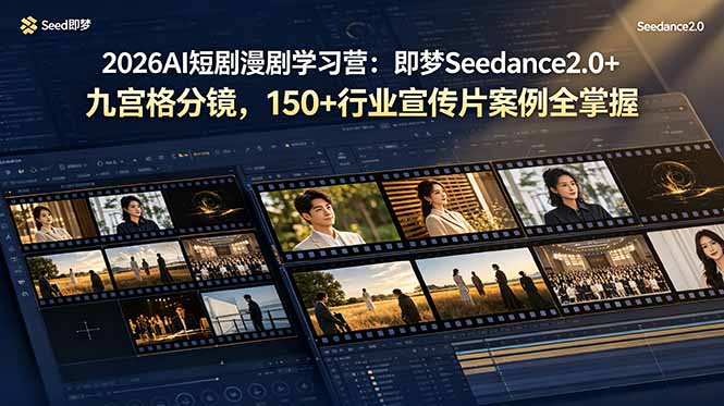 2026AI短剧漫剧学习营：即梦Seedance2.0+九宫格分镜，150+行业宣传片案例全掌握-巅峰研习社