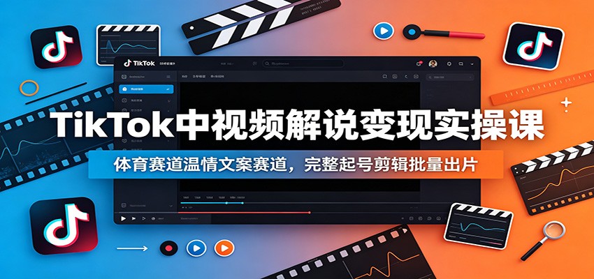 TikTok中视频解说变现实操课：体育赛道温情文案赛道，完整起号剪辑批量出片-巅峰研习社