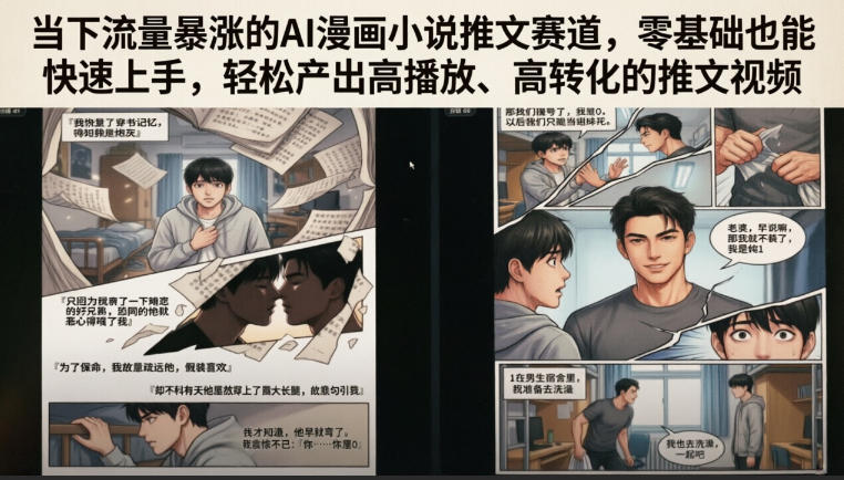 当下流量暴涨的AI漫画小说推文赛道，零基础也能快速上手，轻松产出高播放、高转化的推文视频-巅峰研习社