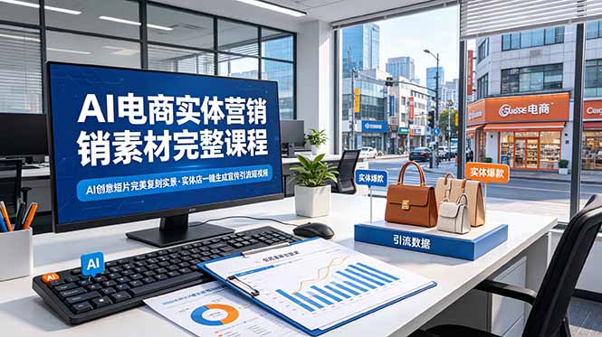 AI电商实体营销素材完整课程，AI创意短片完美复刻实景，实体店一键生成宣传引流短视频-巅峰研习社
