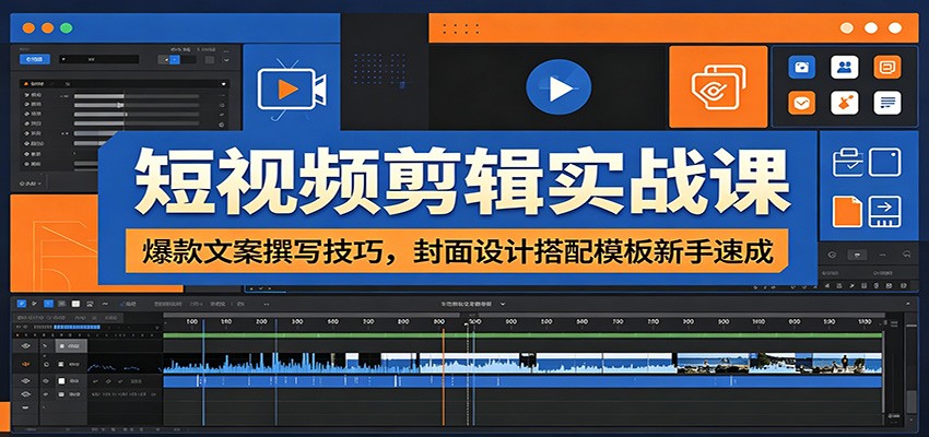 短视频剪辑实战课：爆款文案撰写技巧，封面设计搭配模板新手速成-巅峰研习社