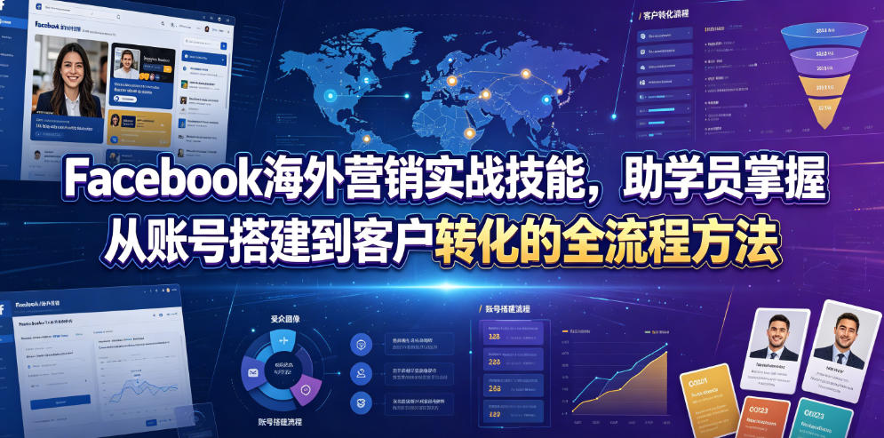 Facebook海外营销实战技能，助学员掌握从账号搭建到客户转化的全流程方法-巅峰研习社